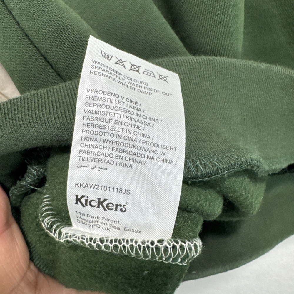 Vintage Kickers Embroidered Spellout Sweater unisex sz XS TAN GREEN - Picture 10 of 10